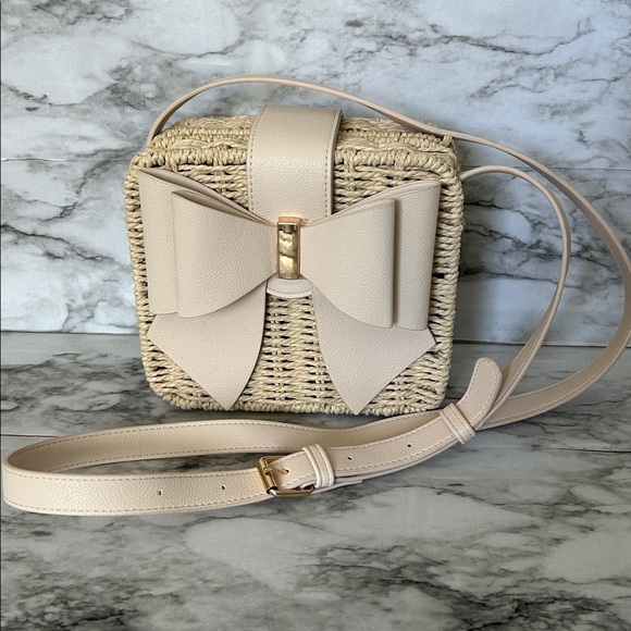 Like Dreams Poppy vegan Bow Tie Straw woven basket purse Crossbody bag coquette - Picture 2 of 13